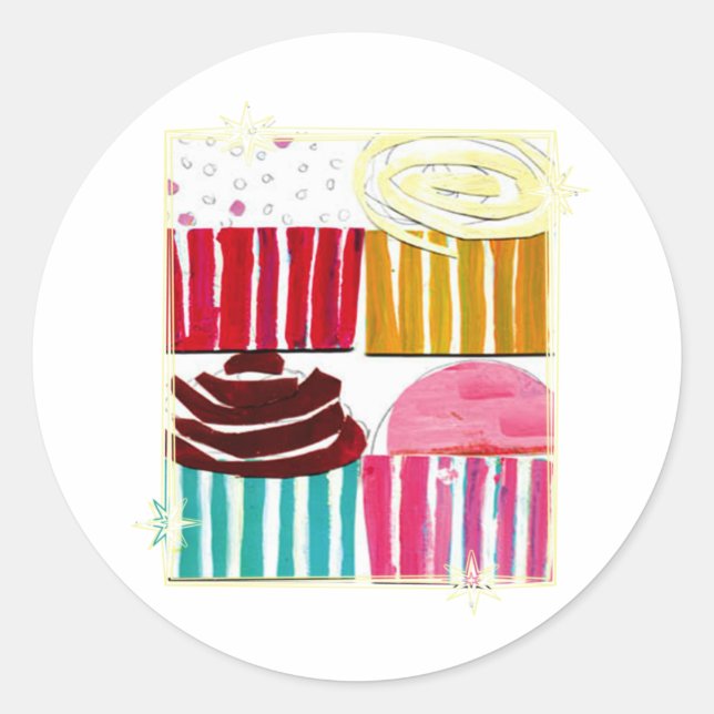 Pegatina Redonda Pasteles de arte pop (Anverso)