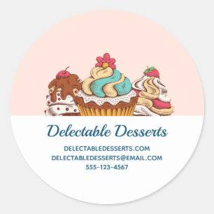 Pegatina Redonda Pasteles de estilo retro dulces postres