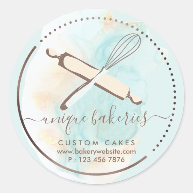 Pegatina Redonda Pasteles de panadería de almendras de marfil azul  (Anverso)