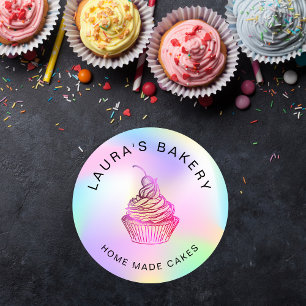 Pegatina Redonda Pasteles de Relieve metalizado Holograma y pastele