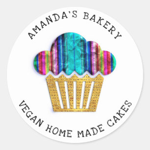 Pegatina Redonda Pasteles dulces panadería casera Muffin Gold Chica
