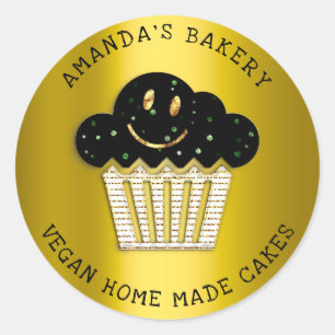 Pegatina Redonda Pasteles dulces panadería casera Muffin sonríe Gre