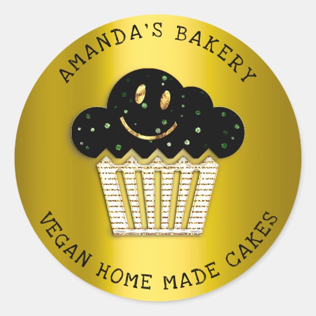 Pegatina Redonda Pasteles dulces panadería casera Muffin sonríe Gre (Anverso)
