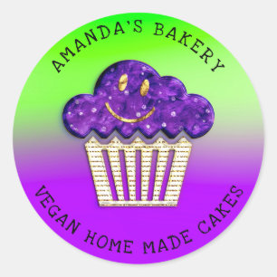 Pegatina Redonda Pasteles dulces panadería casera Muffin Sonríe Oro