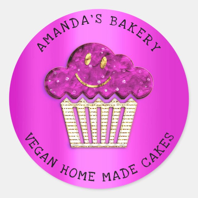 Pegatina Redonda Pasteles Dulces Panadería Casera Muffin Sonríe Oro (Anverso)
