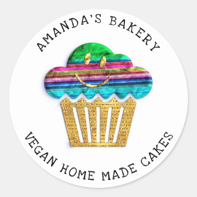 Pegatina Redonda Pasteles Dulces Panadería Casera Muffins Oro Chica (Anverso)