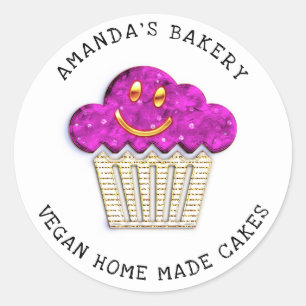Pegatina Redonda Pasteles dulces panadería casera Muffins sonreír r