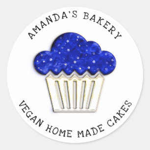 Pegatina Redonda Pasteles Dulces Panadería Vegan Casera Muffins Azu