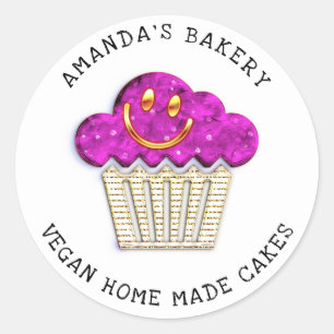 Pegatina Redonda Pasteles Dulces Panadería Vegan Casera Sonríe