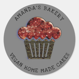 Pegatina Redonda Pasteles Dulces Pastel Hogar Vegan Bakery Muffin