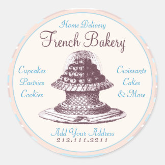 Pegatina Redonda Pasteles franceses de época: Panadería Peach Stri
