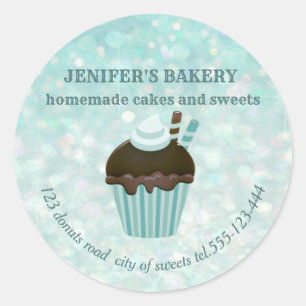 Pegatina Redonda Pasteles y dulces caseros purpurinoso de lujo