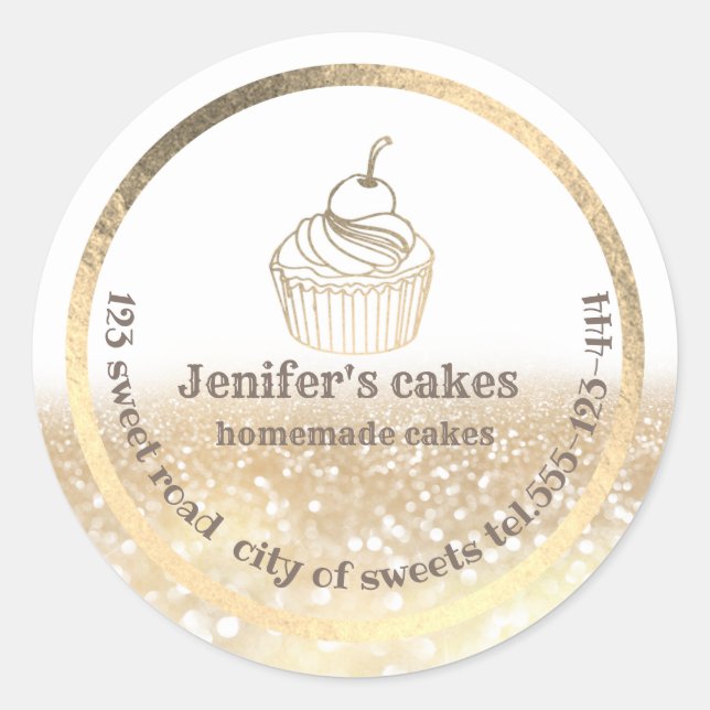 Pegatina Redonda Pasteles y dulces caseros purpurinoso de oro (Anverso)