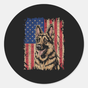 Pegatina Redonda Pastor Alemán 4 De Julio Patriótico Independencia 