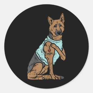 Pegatina Redonda Pastor alemán amo a mamá Tattoo K9 Perro Lover Wom