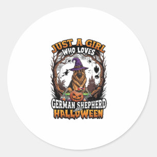 Pegatina Redonda Pastor Alemán Halloween Perro Bruja Sombrero Calab
