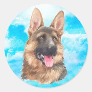 Pegatina Redonda Pastor alemán Perro Alsaciano GSD Mascota acuarela