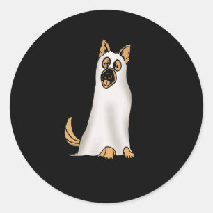 Pegatina Redonda Pastor Alemán Perro Cuto con Fantasma Funny Hallo