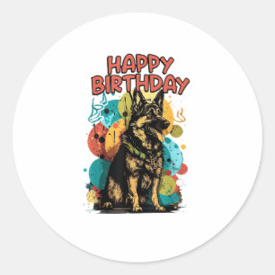 Pegatina Redonda Pastor Alemán Perro Pastor Feliz Cumpleaños Fiesta