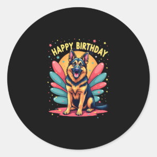 Pegatina Redonda Pastor Alemán Perro Pastor Feliz Cumpleaños Fiesta