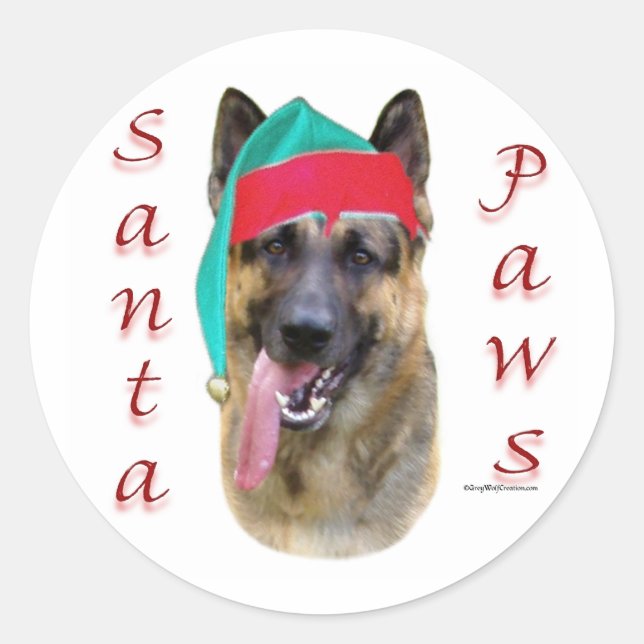 Pegatina Redonda Pastor alemán Santa Paws (Anverso)