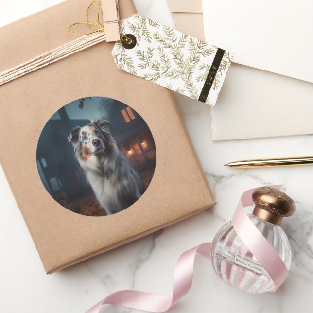 Pegatina Redonda Pastor australiano Halloween Scary (Regalar)