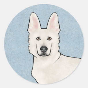 Pegatina Redonda Pastor blanco suizo GSD blanco Cute de cabeza de p