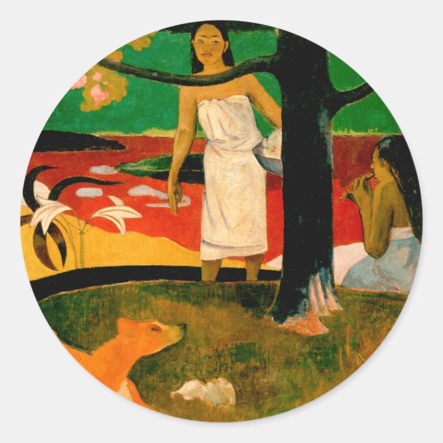 Pegatina Redonda ‪ Pastorales Tahitiennes ‬ por Paul Gauguin (Anverso)