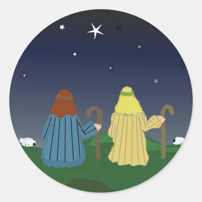 Pegatina Redonda Pastores Vigilando Sus Manadas (Anverso)