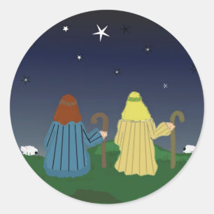 Pegatina Redonda Pastores Vigilando Sus Manadas