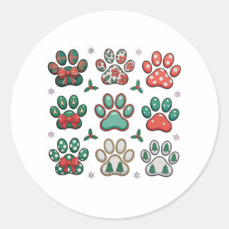 Pegatina Redonda Pata de Perro Navidad Coquette Lazo Árbol de Navid