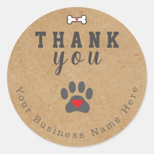 Pegatina Redonda Pata de Perro Personalizado Gracias, Kraft