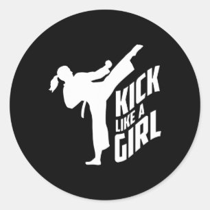 Pegatina Redonda Patada Como Un Chica De Kickboxing Chica-Karate