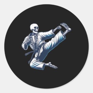 Pegatina Redonda Patada de karate esqueleto artes marciales kickbox