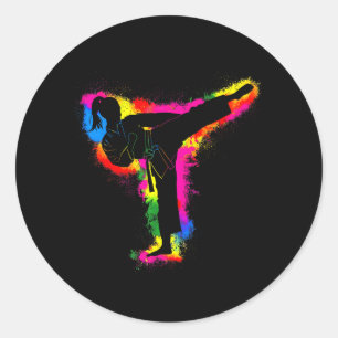 Pegatina Redonda Patada de Taekwondo Artes Marciales Mujeres Chicas