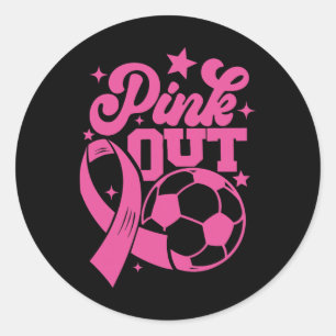 Pegatina Redonda Patada Rosa Para Un Fútbol De Cáncer De Mama Rosa