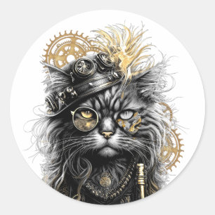 Pegatina Redonda Patas descaradas El gato funky steampunk