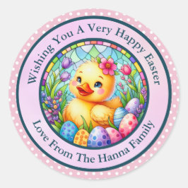 Pegatina Redonda Patata de Pascua, flores y huevos de colores