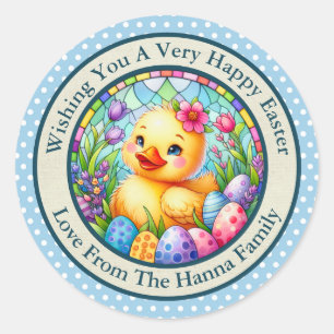 Pegatina Redonda Patata de Pascua, flores y huevos de colores