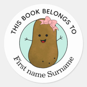 Pegatina Redonda Patata Este Libro Pertenece Personalizado Clásico 