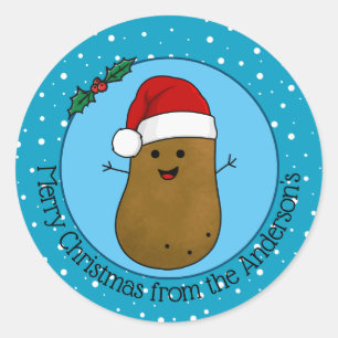 Pegatina Redonda Patata Personalizada Feliz Navidad