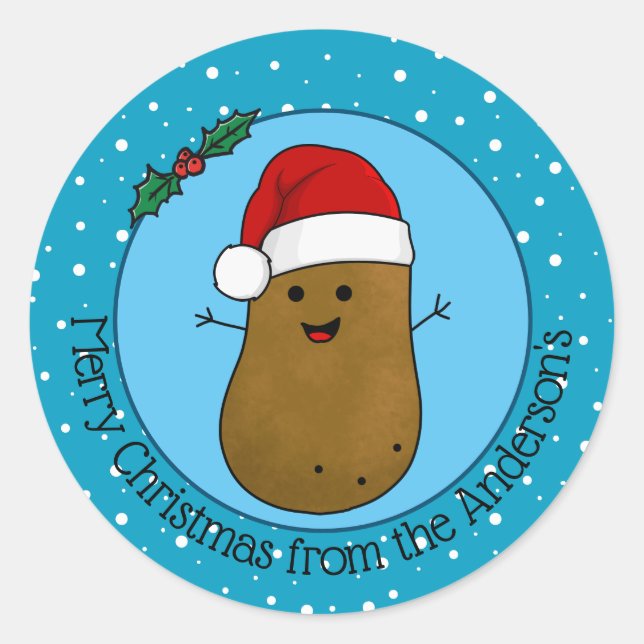 Pegatina Redonda Patata Personalizada Feliz Navidad (Anverso)