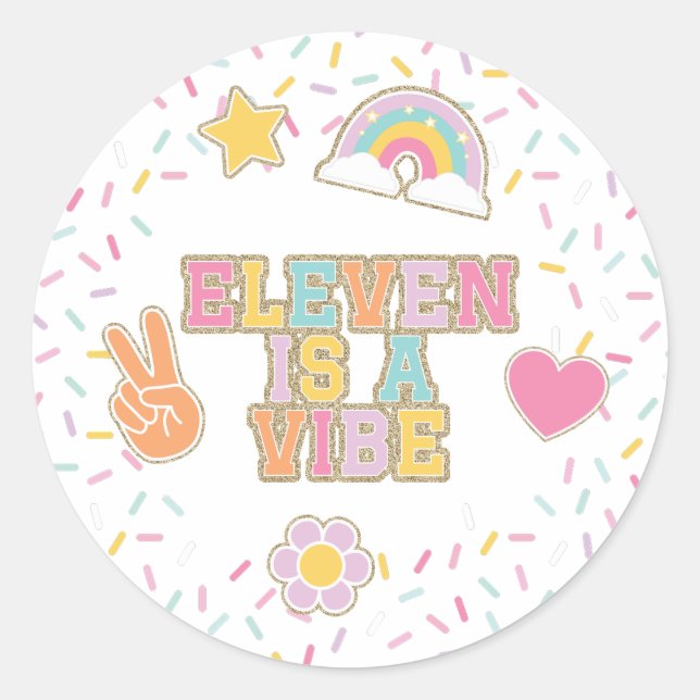Pegatina Redonda Patch Preppy Eleven es un Vibe cumpleaños 11 (Anverso)