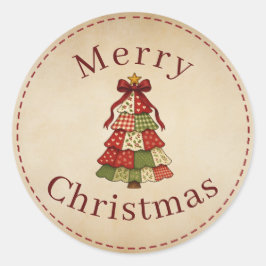 Pegatina Redonda Patchwork Quilt Merry Christmas Round Sticker