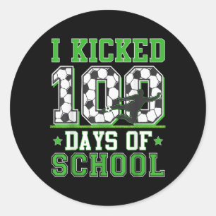 Pegatina Redonda Pateé 100 Días De Fútbol Escolar Niños De 100 Días