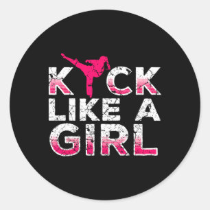 Pegatina Redonda Pateo Como Una Chica-karate Kickboxing Chicas