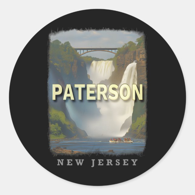 Pegatina Redonda Paterson New Jersey Nj Waterfall Wonderland Sd617  (Anverso)