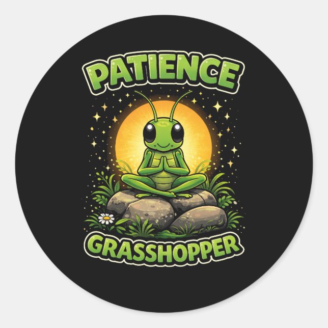 Pegatina Redonda Patience Grasshopper (Anverso)