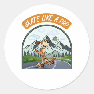 Pegatina Redonda Patina Como Un Pro Perro Monito Patinador Clásico