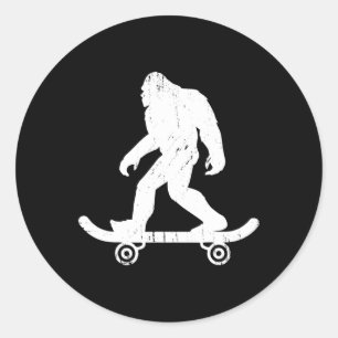 Pegatina Redonda Patinador de Bigfoot Yeti Sasquatch